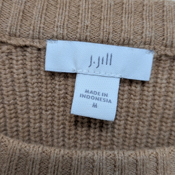 J. Jill Ribbed Striped Tan Navy Crewneck Pullover Sweater Medium - Picture 4 of 8